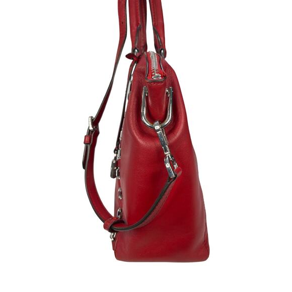 Michael Kors Sadie Large Cherry Red Leather Satchel Bag Silver Chain Hardware - Picture 7 of 16